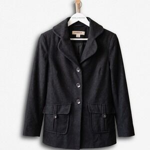 Hydraulic Womens Y2K Wool Blend Pea Coat Jacket Charcoal Black Medium